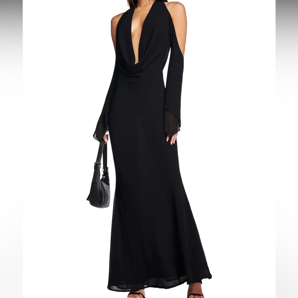 I.AM.GIA Black Cold-Shoulder Cowl Neck Maxi Dress